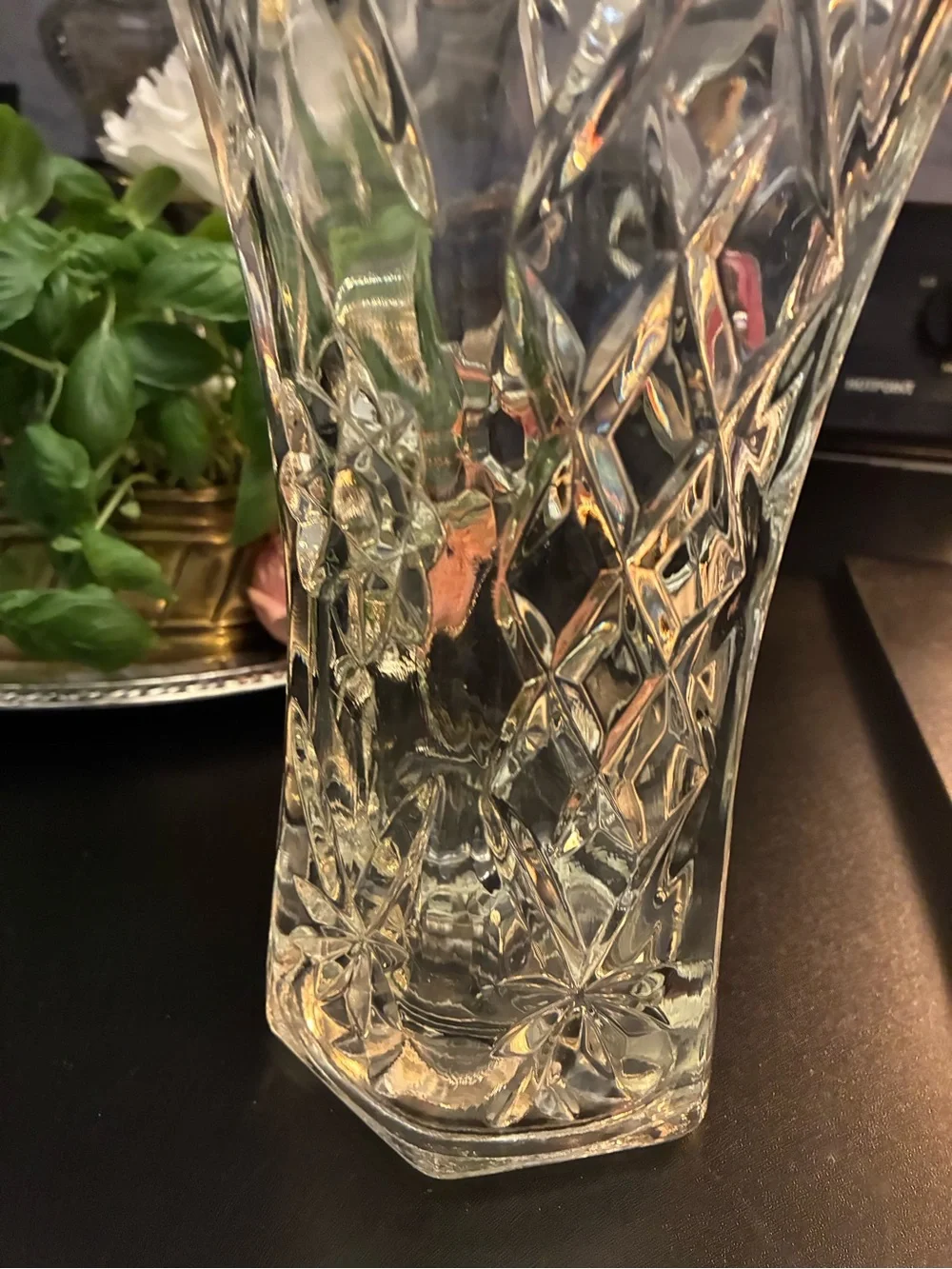 Vintage Anchor Hocking EAPC Large Crystal Cut Glass Vase Cottage Grandmillennial